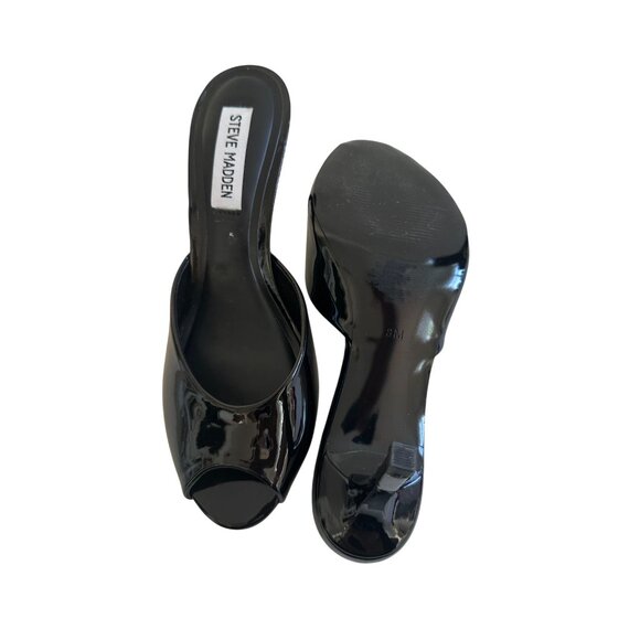 STEVE MADDEN Black Patent Leather Sandals Heels Size 8 - Picture 11 of 11